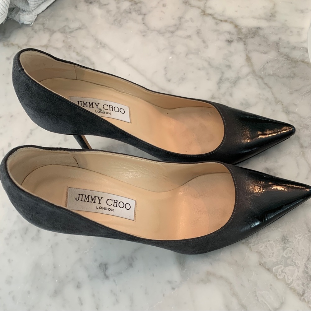 Jimmy Choo Black Patent to Suede Pump